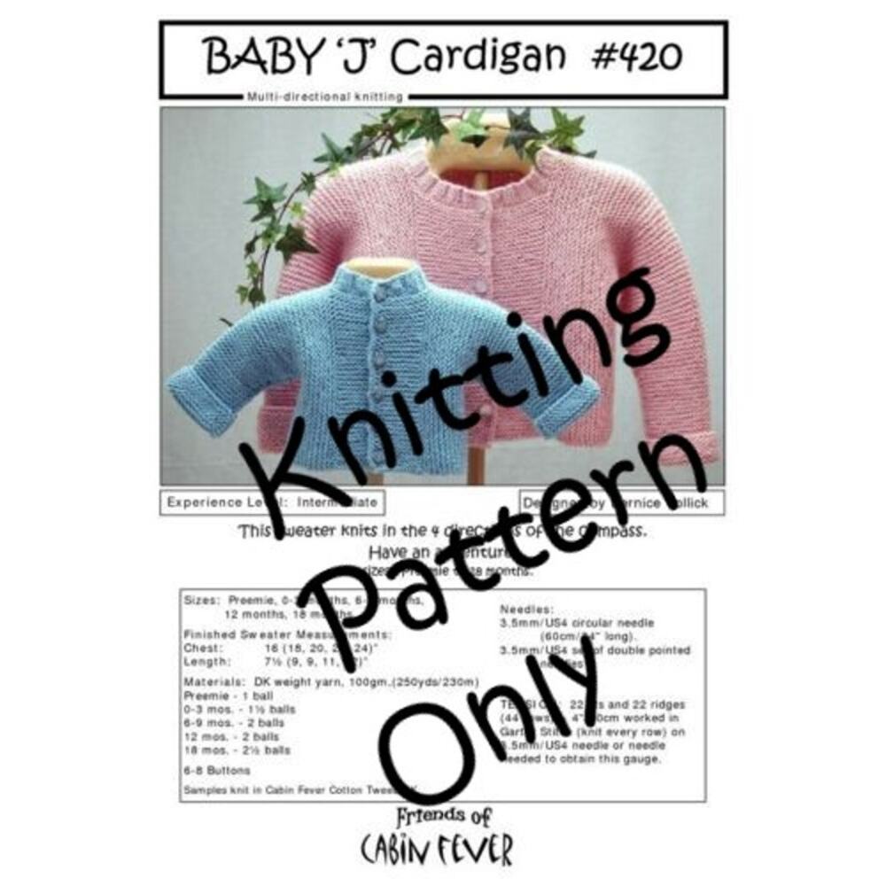 New Bernice Vollick Cabin Fever 420 Baby J Cardigan Sweater Knitting Pattern